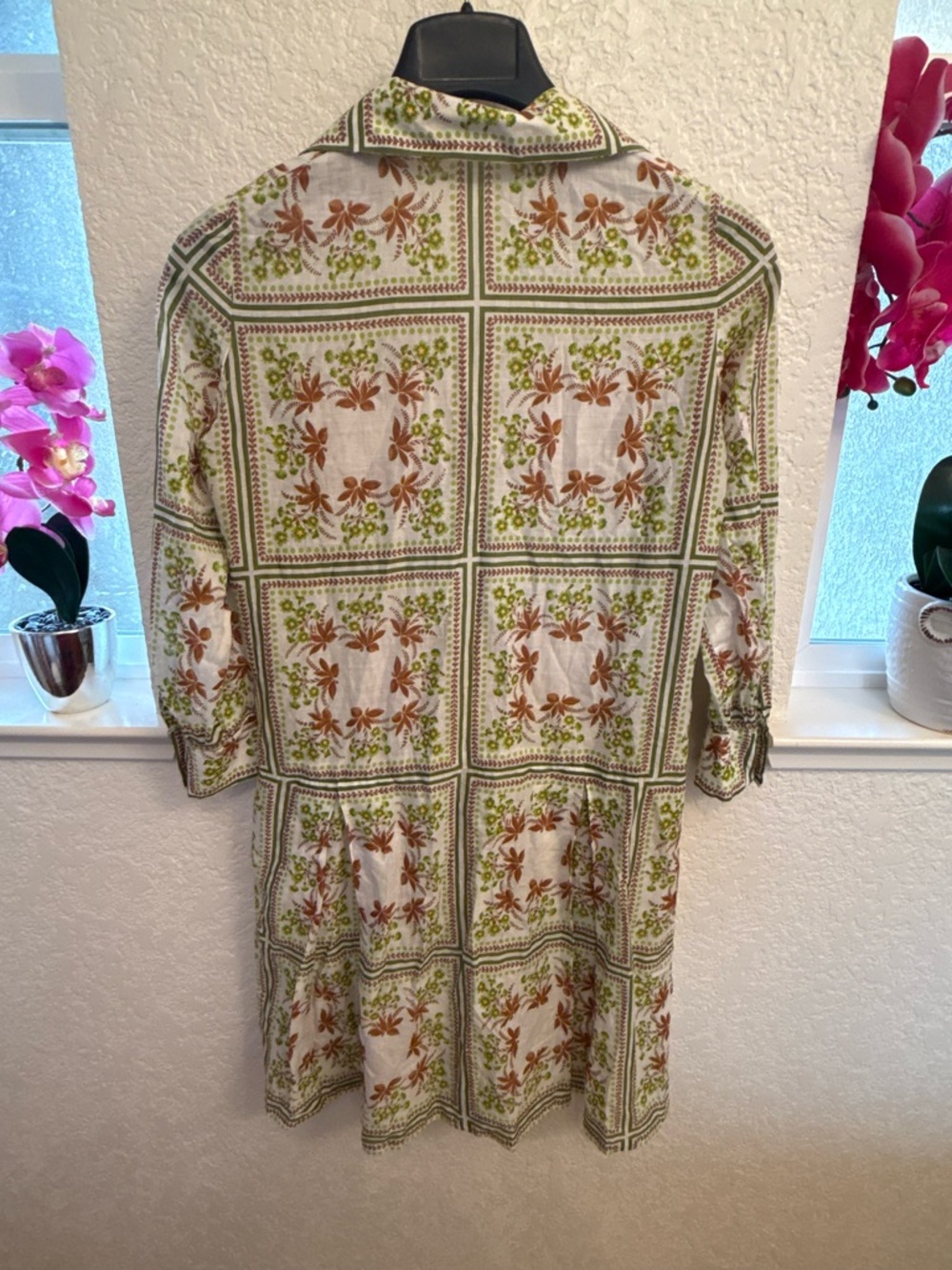 Vintage Flora Luxury Tile Shirtdress💯% Cotton Mother-of-Pearl Button Size: 8-10 - Picture 12 of 17